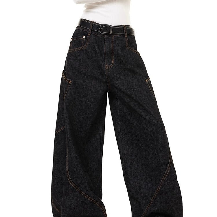 Y2K Vintage Ripped Curved Baggy Wide Leg Jeans Big Pocket Streetwear