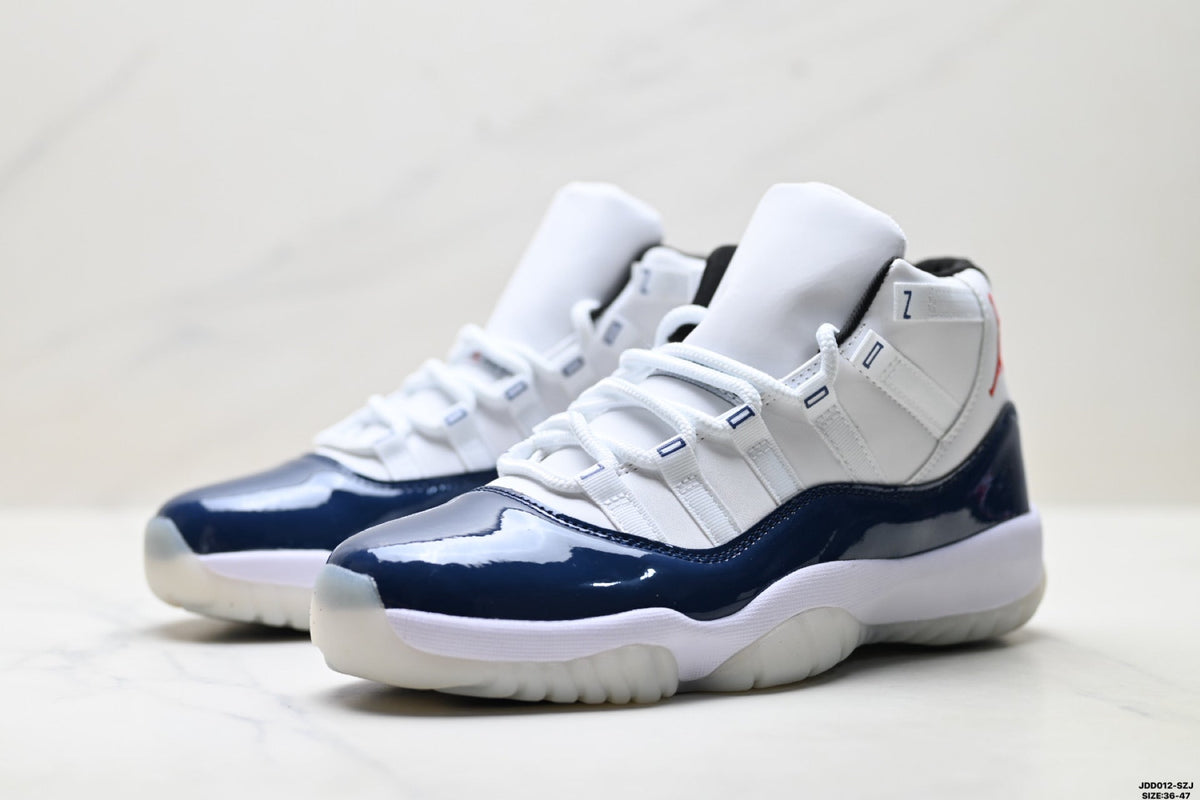 Air Jordan 11 Retro White and Midnight Navy Unisex Sneakers Style 11