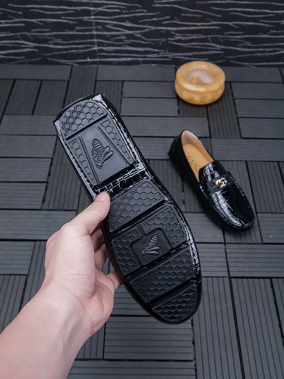Gucci Black Crocodile-Pattern Loafers