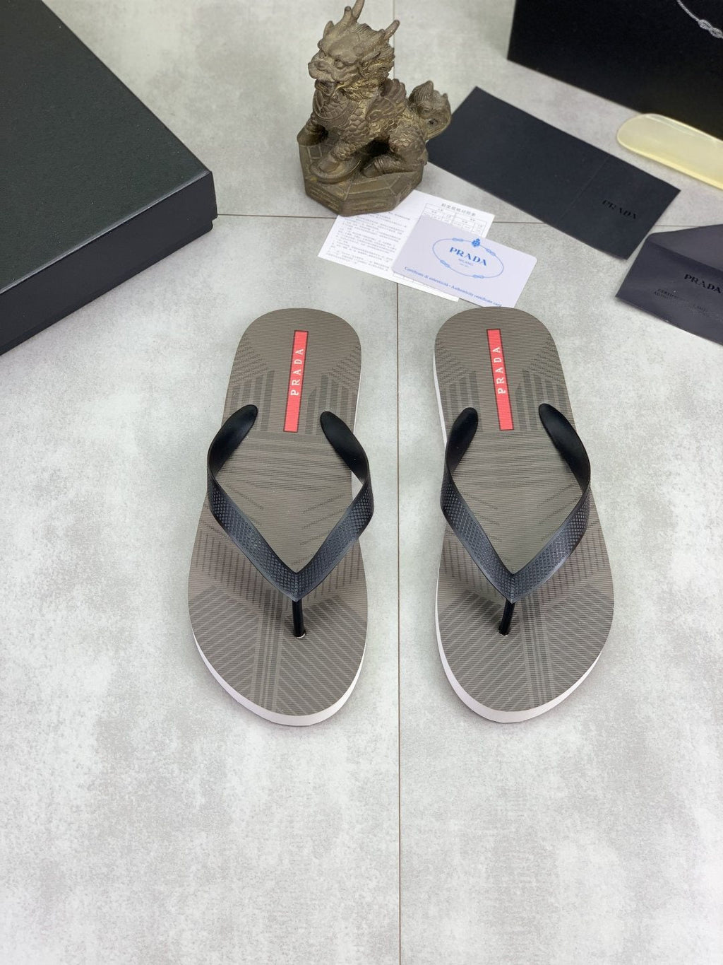 Prada Gray and Black Flip-Flops